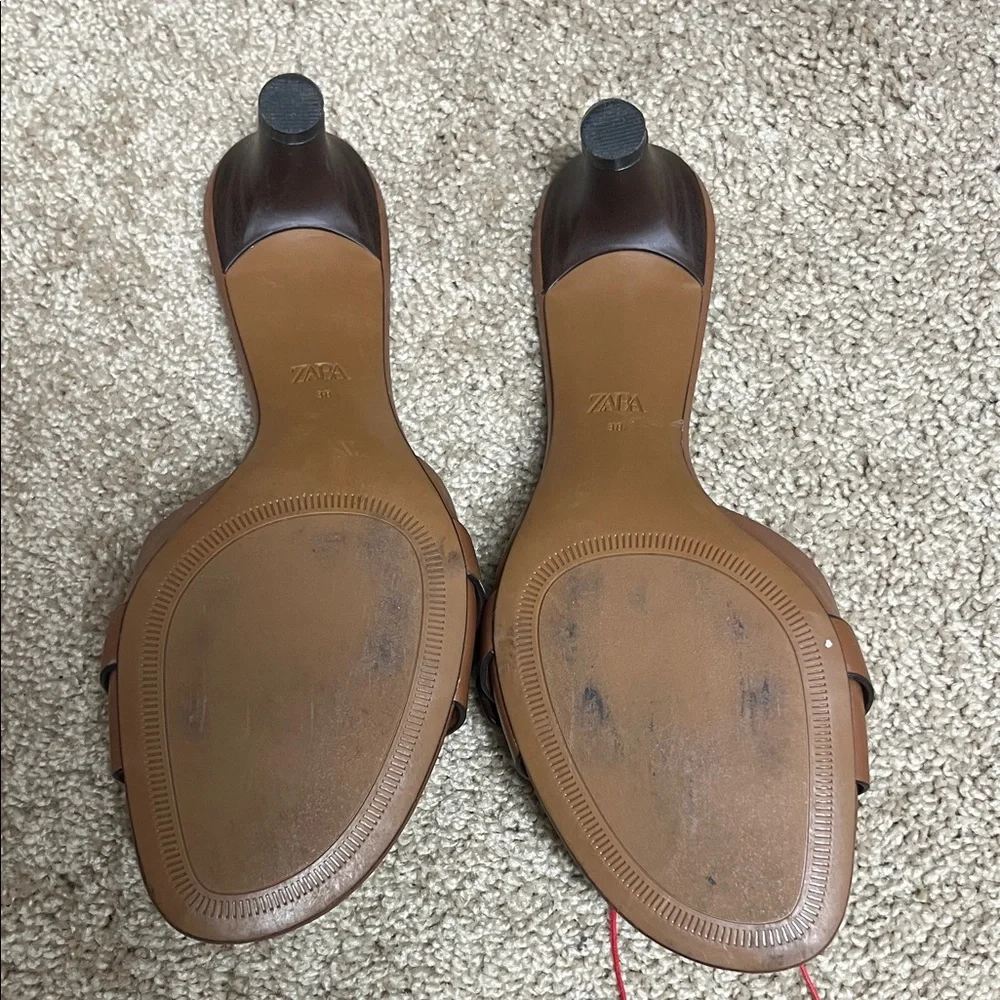 Zara Tan Leather Buckle Sandals - Picture 3 of 3